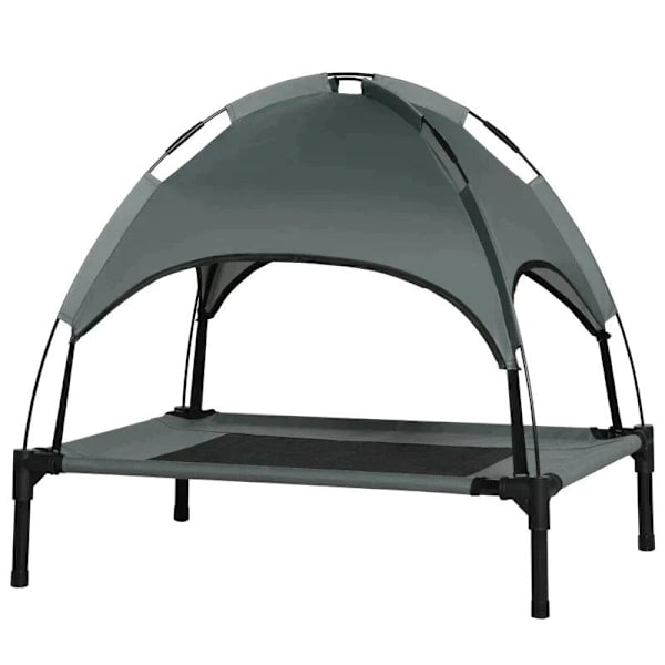 Rootz Pet Bed - Koiran sänky - Ulkona oleva koiran lepotuoli - Sänky katos - UV-suoja - Hengittävä - Harmaa/Musta - 76 x 61 x 73 cm