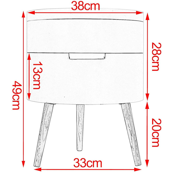 Rootz Scandinavian Rundt sengebord - Natbord - Opbevaringsbord - Rigelig opbevaring - Chic Design - Holdbar konstruktion - 38cm x 49cm x 38cm
