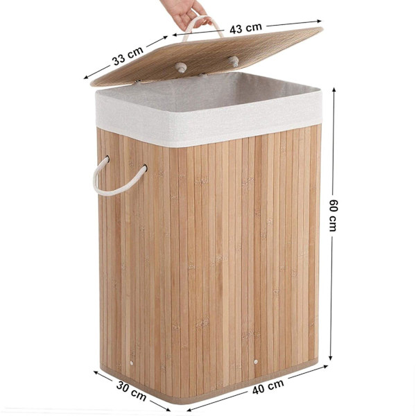 Rootz bambu tvättkorg - hopfällbar förvaringskorg - 72 liter - 40 x 30 x 60 cm