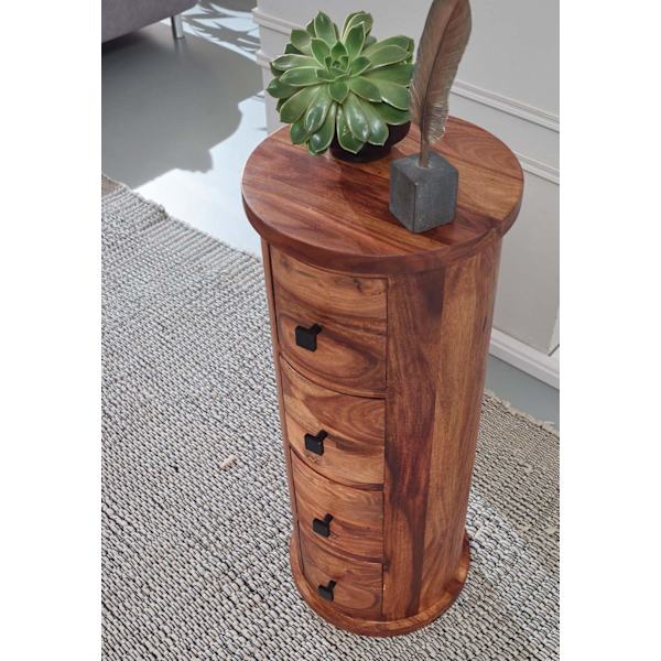 Rootz design senkki sheesham massiivipuuta 35x85x35 cm - Kaappi 4 laatikkoa - Kapea sivukaappi, massiivi - Minikaappi pyöreä