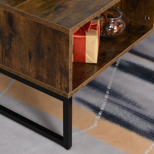 Rootz Coffee Table - Coffee Table - Height Adjustable Leaf - 100L x 60D x 40H cm - Storage Space - Top Lift - Space Saving - Brown - Processed Wood -