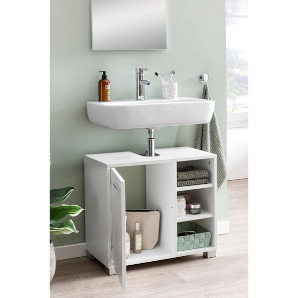 Rootz tvättställsskåp 60x55x32cm vit badrumsskåp med dörr - Underskåp i trä handfat badrum - Underdel med fack - Badrumsskåp badrumsmöbel med hylla