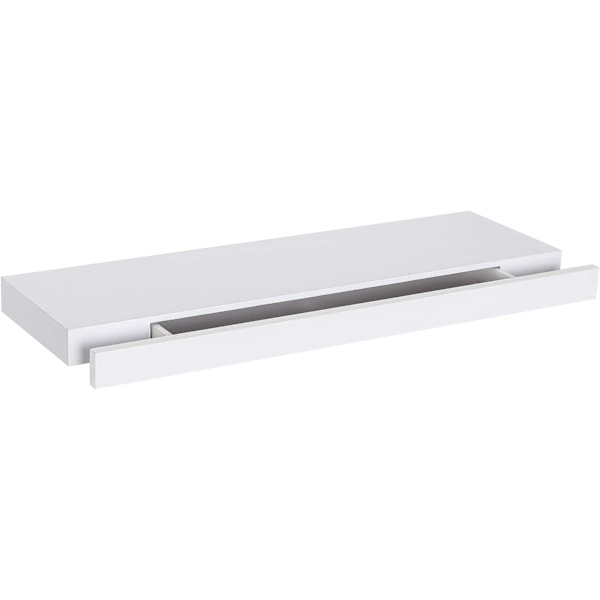 Rootz Vägghylla - Väggmonterad hylla - Flytande hylla - MDF Flytande hylla med låda - Vit - 40cm x 25cm x 5cm - Ytterligare förvaring