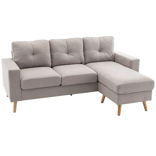 Rootz 3-personers hjørnesofa - Linnedlook - Vendbar chaiselong - Gummitræ - Lysegrå - 193x136x85 cm