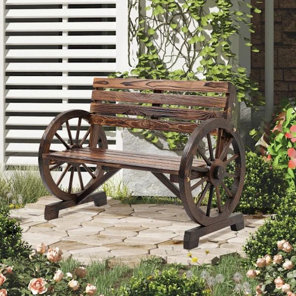 Rootz Havebænk - Wagon Wheel Design - Til 2 personer - Naturligt træ - Mørkebrun - 105,5 x 56 x 79 cm