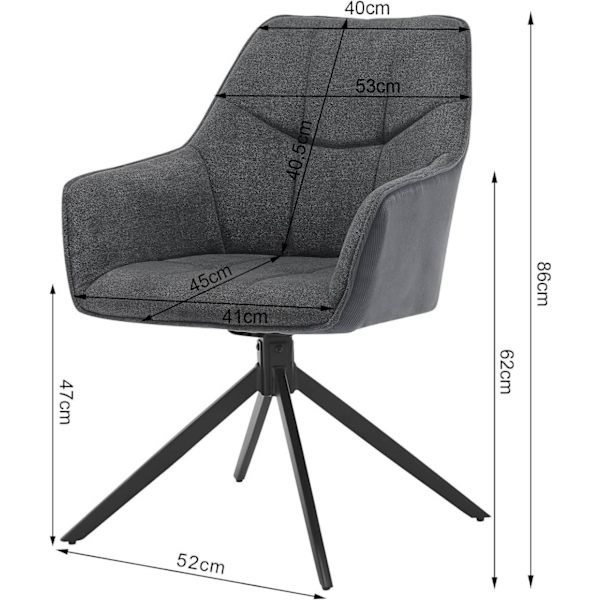 Rootz matstolsset - Snurrstol - Vadderat säte - 360° rotation - Chenille & Manchester - 58cm x 86cm x 63,5cm