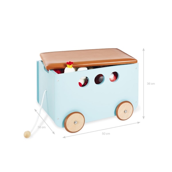 Rootz Toy Chest On Wheels 'Jim' - förvaringslåda - Rolling Container - Pull Cord -funktion - 50 cm x 36 cm x 36 cm
