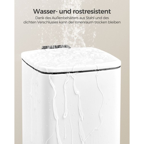 Rootz White Cosmetic Bin - Makeup Organizer - Badrumssoptunna - Ytterbehållare av stål - Innerhink av PP-plast - ABS-plastbas - 23,9 cm x 19,3 cm x 33