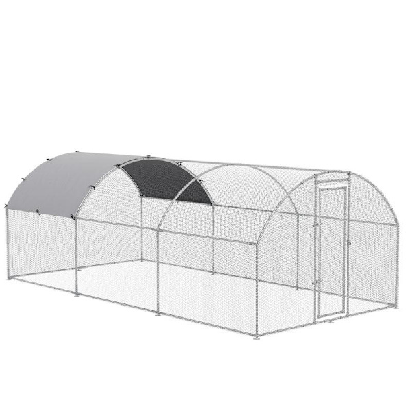 Rootz Chicken Coop - Husdjursbur - Utomhusfjäderfähus - Hönsbur - Ankhus - Kaninhus - Med skärm taklås - Silver - 280L x 570W x 197H cm