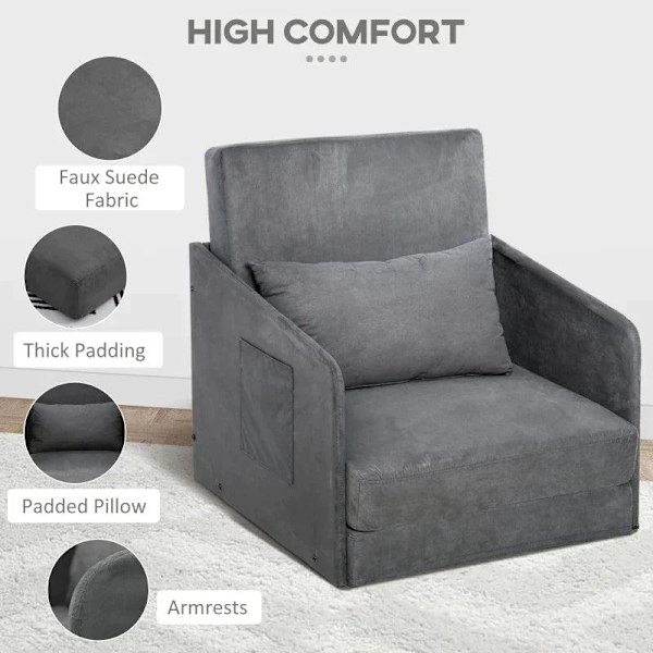 Rootz Sovesofa - Lænestolsseng - Vaskbart betræk - Enkeltgulvsstol - Blød lænestol - Blød - Grå - 70 x 76 x 77 cm