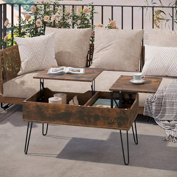 Rootz Lift Top Soffbord - Hisskontorsbord - Justerbart soffbord - Dold förvaring - Massivt trä - 115cm x 60cm x 75cm