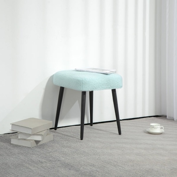 Rootz skammel med kashmir-look stof - Fodstøtte - Stålben - Lyseblå - 42cm x 42cm x 47cm