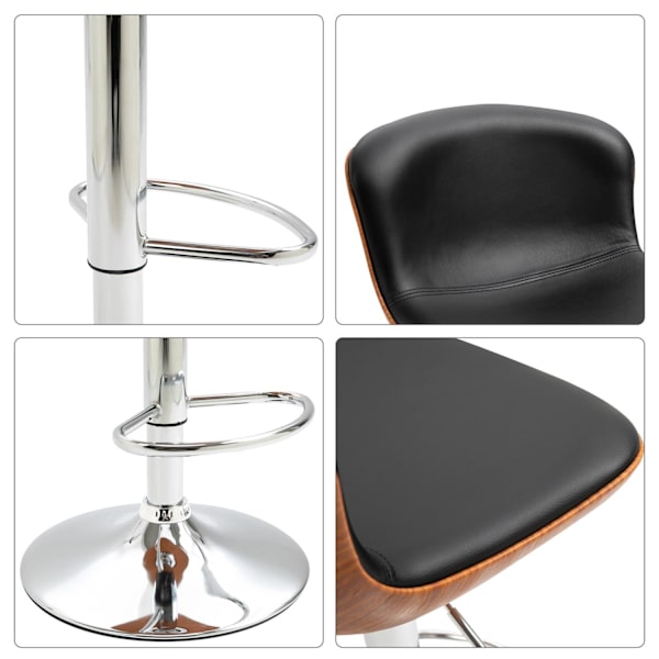 Rootz Barstole - Fodstøtte - Sæt med 2 - Højdejusterbar - Roterbar - 46 x 53,5 x 85-106 cm - Sort - Sølv - PU