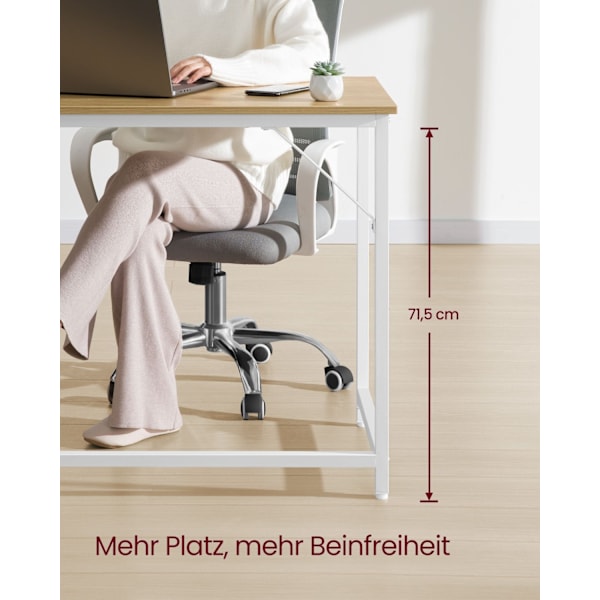 Rootz Study Desk - Skrivebord - Hjemmekontor - Spånplade og stål - 60 cm x 120 cm x 76 cm - Naturlig eg farve - Perlehvid