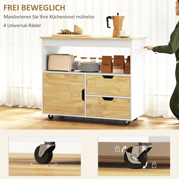 Rootz -rullattava keittiövaunu - Mobile Kitchen Island - Keittiön kärry - runsaasti säilytystilaa ja helppoa liikkuvuutta - 107cm x 50 cm x 85cm