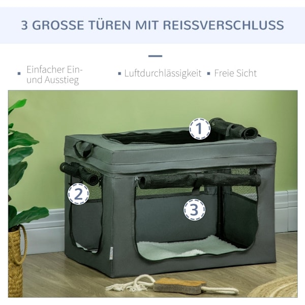 Rootz PawHut hopfällbar transportlåda - Reselåda för husdjur - Bärbar husdjursbärare - Enkel åtkomst - Bekväm inredning - Utmärkt ventilation - 60 cm
