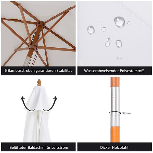 Rootz Parasol Tuinparasol - Crème - Bambus, Polyester - 98,42 cm x 98,42 cm x 90,55 cm
