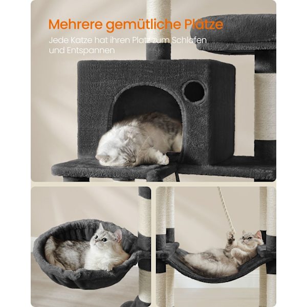 Rootz Large Cat Scratching Post - Kitty Furniture - Multi-Level Scratcher - Ink Black - 60cm x 50cm x 206cm