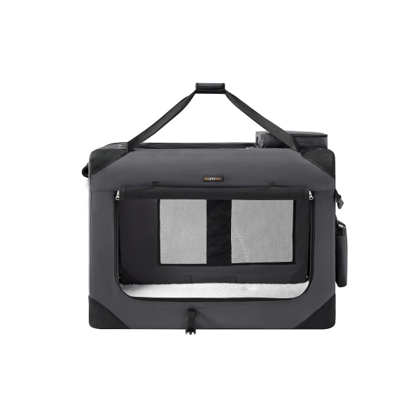 Rootz XXL grå hundlåda - Djurbur - Kennel - Metallram - 600D Oxford-tyg - PVC-beläggning - Fleece - Lätt - Rymlig - Bärbar - 91 cm x 63 cm x 63 cm - V