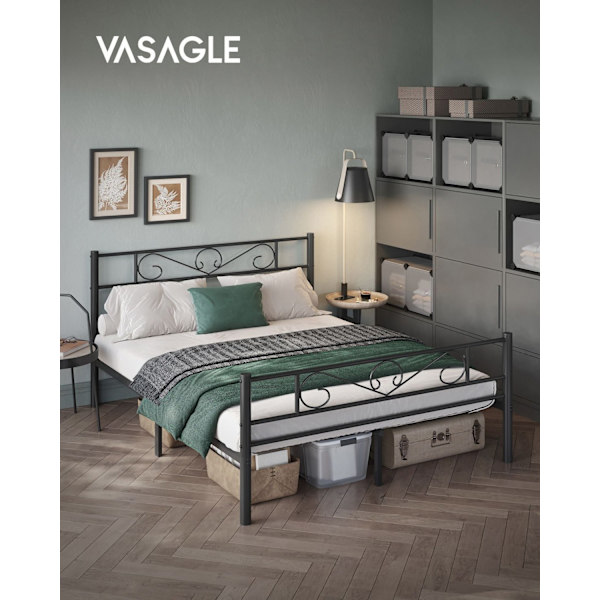 Rootz sort metal sengestel - Pulverlakeret sengeplads - Robust ramme - Nem montering - 207,6 cm x 161,8 cm x 86 cm - 23,5 kg - 400 kg Kapacitet
