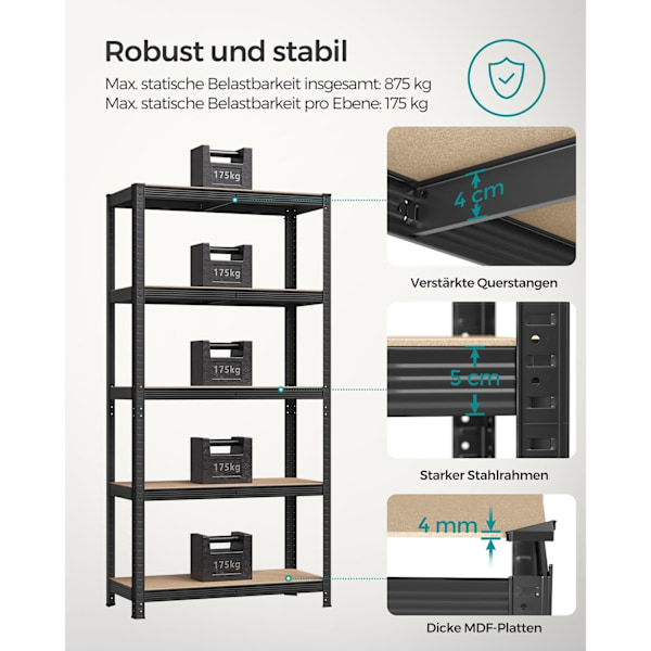 Rootz förvaringshyllor Set med 2 - Stålställ - Metallställ - Heavy Duty hyllor - 180 cm x 90 cm x 40 cm