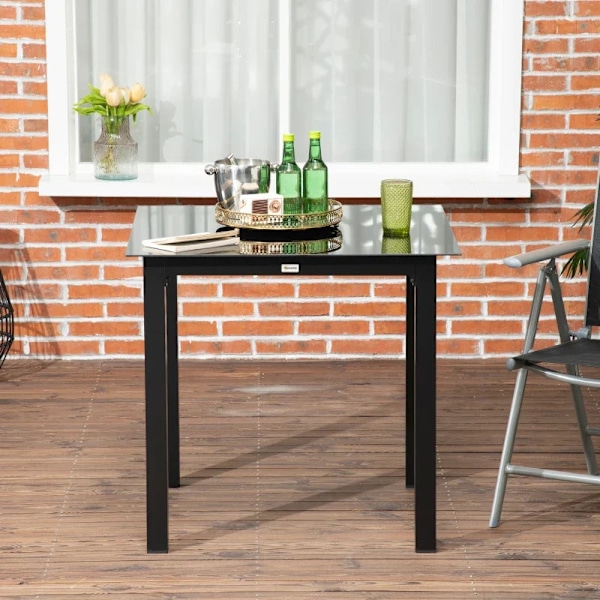 Rootz Garden Table - Ulkopöytä - Outdoor Lounge Pöytä - Säänkestävä - Karkaistu lasi - Musta - 80 x 80 x 74 cm