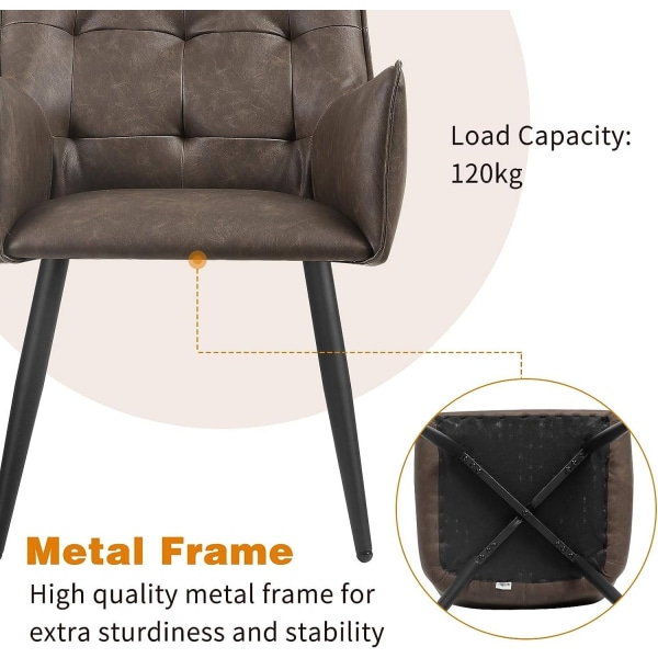 Rootz Spisestuestole Sæt med 4 - Køkkenstole - Kontorstole - High-Density Foam Comfort - Ergonomisk design - Holdbar metalramme - 57cm x 80cm x 57cm