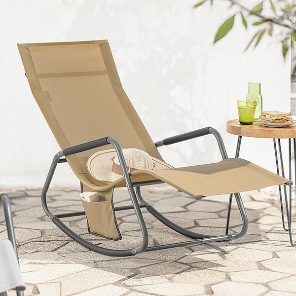 Rootz Garden Lounger - Solstol - Gungstol - Ergonomisk design, sidoförvaringsficka, hållbar syntetfiber - 145cm x 84cm x 57cm