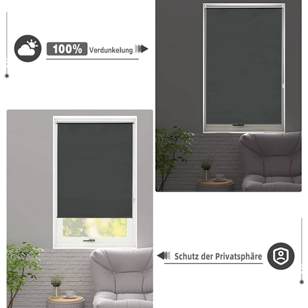 Rootz Blackout Rullgardin - Silver Thermal Coating - Värmeisolering - Enkel installation - 100 % polyester - 40-120 cm x 130/160/210 cm