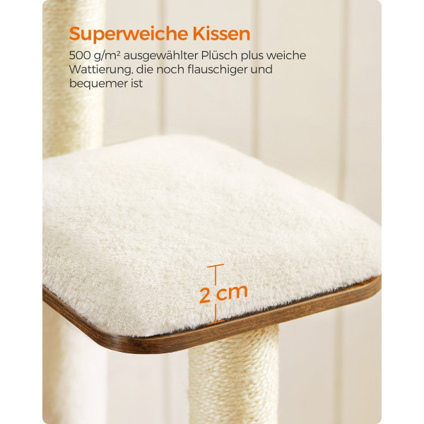 FEANDREA Vintage Brun Kattetræ Kradsestolpe - Kattetårn - Kattelejlighed - Spånplade - Plys - Sisal - 58cm x 40cm x 165cm