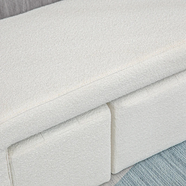 Rootz Footstool - Setti 3-osainen - Napin tikkaus - Silmukkalanka - Eukalyptuspuu - Kermanvärinen - 89 cm x 42,5 cm x 45 cm