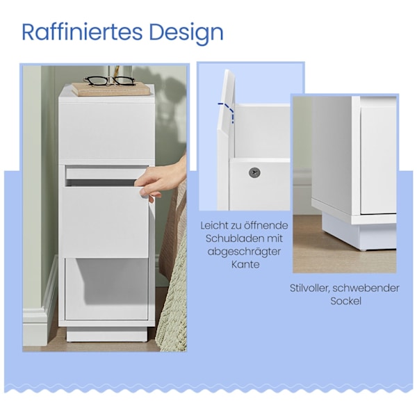 Rootz Bedside Bord smal - sidebord - natbord - dobbelt opbevaring - hvid - 30 cm x 25 cm x 65 cm