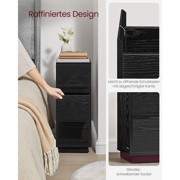 Rootz Ebony Black Sengebord - Natbord - Træspånplade - MDF - 30 cm x 25 cm x 65 cm - 9,6 kg - 45,4 kg Maks. belastning - 4,5 kg Skuffekapacitet