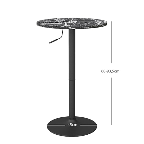Rootz Marble Look Bar Table - Bistro Table - Højdejusterbar tabel - Rumbesparende design - 60 x 60 x 68-93,5 cm