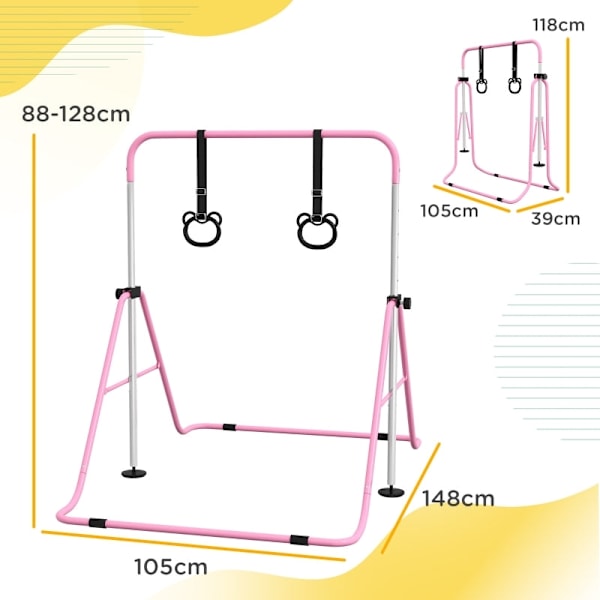 Rootz Horisontell gymnastikstång för barn - Gymnastik för barn - Justerbar träningsutrustning - Säker design - 148 cm x 105 cm x 88-128 cm