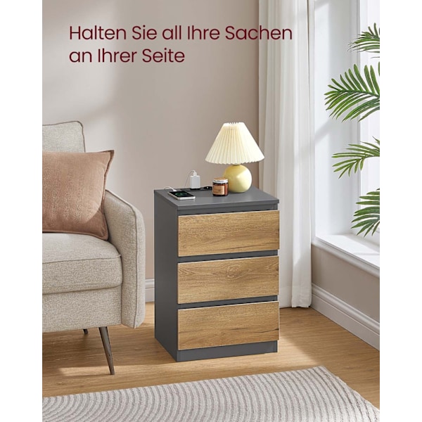 Rootz 2 -stykke sæt Bedside Table - Natbord - Slutbord - Opladestation - Grå, brun - 35 cm x 40 cm x 59 cm