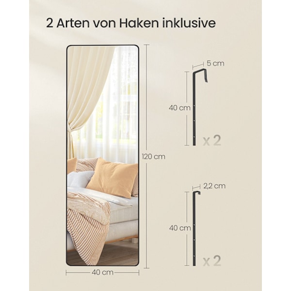 Rootz helkroppsspegel - Stående spegel - Hög spegel - Härdat glas - Aluminiumlegering - 120 cm x 40 cm - Lättvikt 4,2 kg