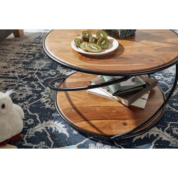 Rootz sofabord 58x58x35 cm massivt sheesham træ - metal sofabord rundt - Design stuebord sofabord massivt - Lille bord sidebord stue moderne med opbev