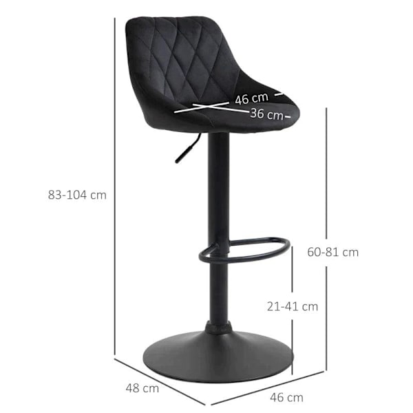 Rootz Barpall - Set med 2 barstolar - Svängklädd hög pall - Höjdjusterbar - Barpall utan armstöd - Svart - 46 x 48 x 83-104 cm