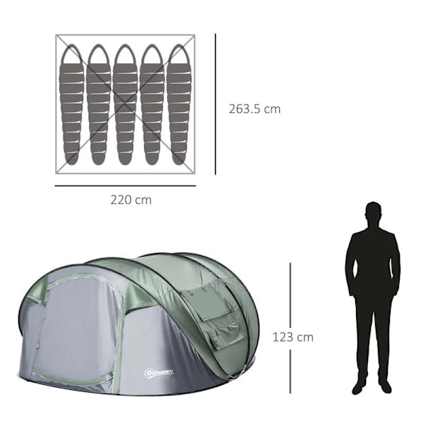Rootz Campingtelt - Grøn, Mørkegrøn, Grå - Polyester, Glasfiber, Mesh - 103,74 cm x 86,61 cm x 48,42 cm