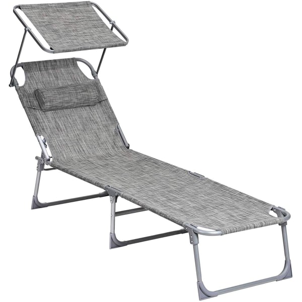 Rootz liggestol - Nakkestøtte - Soltag - Solafskærmning - Ryglæn Justerbar - Sammenfoldelig - Grå - Aluminium - 55 x 193 x 31 cm