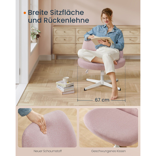 Rootz Pink kontorstol - Bredt sæde - Krydsbund - Stål og bomuld-linned - Justerbar højde - 72cm x 72cm x 75-83cm