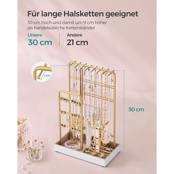 Rootz smyckesställ - Örhängehållare - Halsbandsorganisator - Metallram - Sammetsfoder - 11,5 cm x 19,6 cm x 30,8 cm
