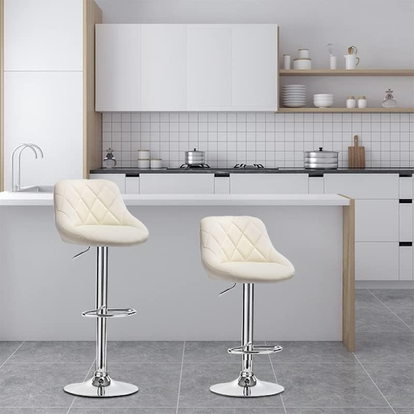 Rootz Justerbar Barstol i imiteret læder - Drejelig barstol - Bordstol - Holdbar kromramme - Komfortabel siddeplads - Let at rengøre - 84-106 cm x 38