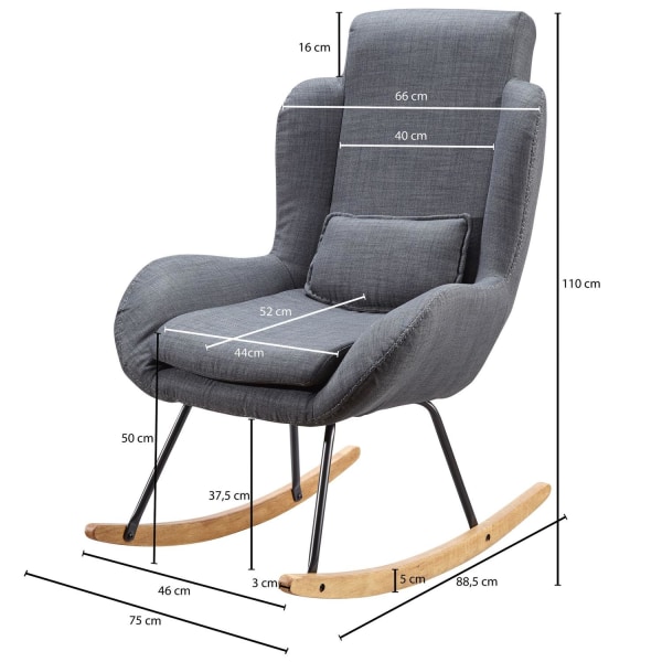 Rootz RocChair Anthracite Design Rentouttava nojatuoli 75 x 110 x 88,5 cm - Nojatuolin kangas - puu - Keinunojatuoli rungolla - Pehmustettu Relax Tuol