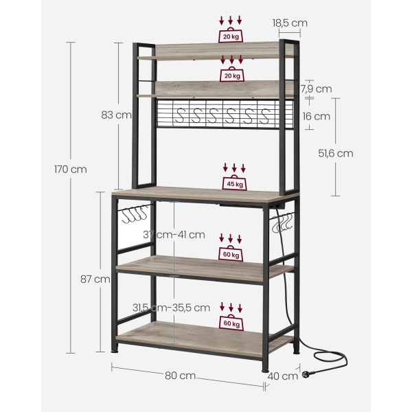 Rootz Greige sort kagerol - Opbevaringshylde - Spånpladestål - Heavy Duty - Nem montering - 40cm x 80cm x 170cm