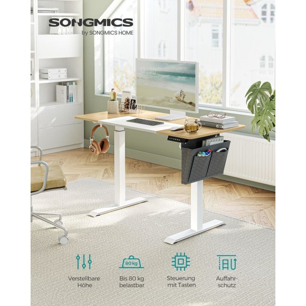 Rootz elektrisk stående skrivebord - Justerbart skrivebord - Sit Stand Skrivebord - Spånplade stålramme - Pastel Gul-Base hvid - 60 cm x 120 cm x (72-