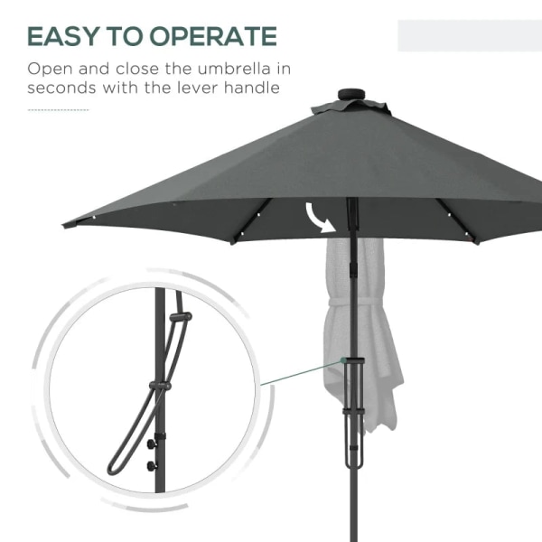 Rootz Parasoller - Trädgårdsparaply - LEDs - Solar Modul - Cantilever paraply - Väderbeständig - Skyddsöverdrag - Solskydd - Stål-polyester - Mörkgrå