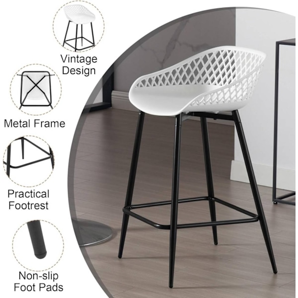 Rootz Hollow Back Barstol Set - Bänkstol - Hög pall - PP-material - Ergonomisk design - 47cm x 84cm x 48,5cm