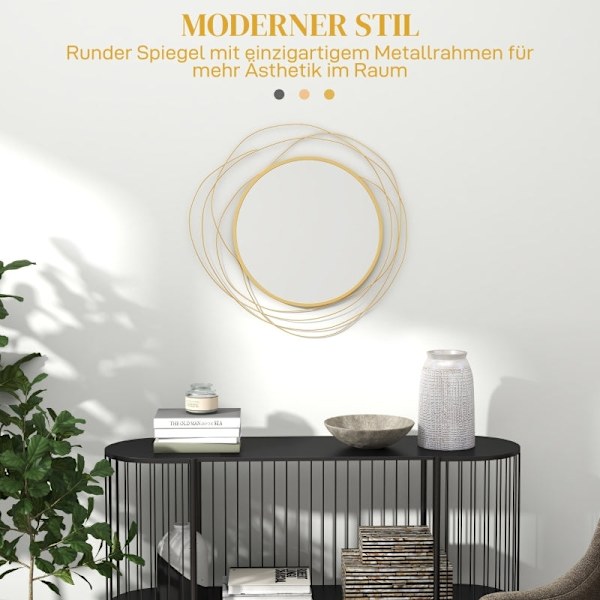 Rootz Round Mirror Väggdekor - Dekorativ spegel - Metallramspegel - Tjockt glas - Enkel montering - Guld - Ø65cm x 1cm